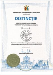 Distinctie oficiala Arhiepiscopia Romano-Catolica Bucuresti pentru Bucate pe Roate vizita Papa Francisc