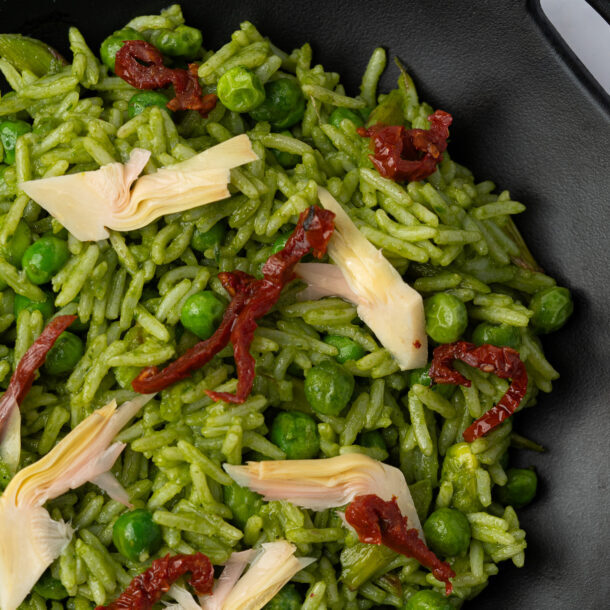 Orez cu busuioc proaspăt, sparanghel, anghinare, mazăre și edamame 0.6 kg- Crăciun