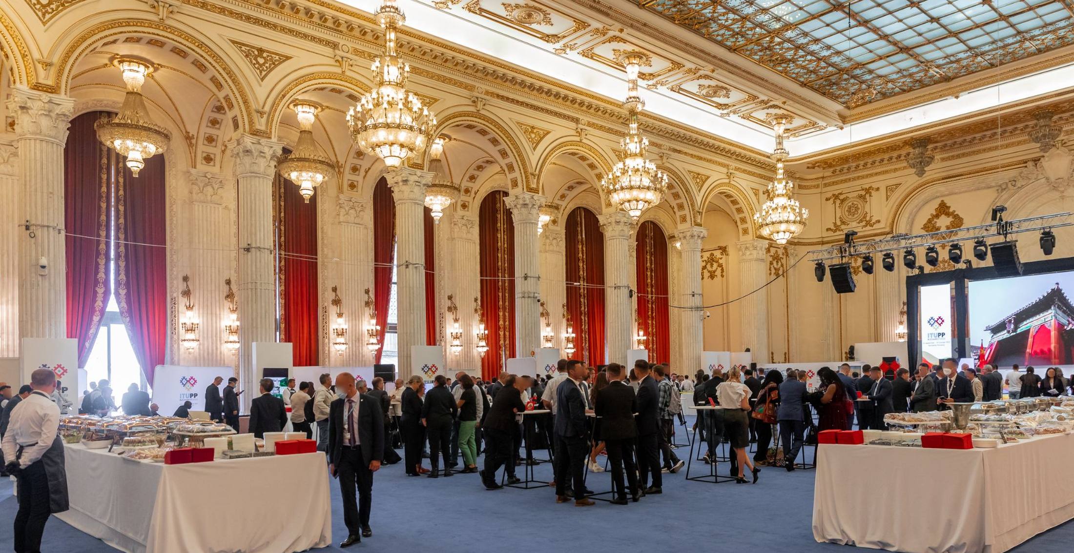 Catering protocol diplomatic Bucate pe Roate, recepție oficială în Sala Unirii a Palatului Parlamentului, Conferința Plenipotențiarilor ITU 2022